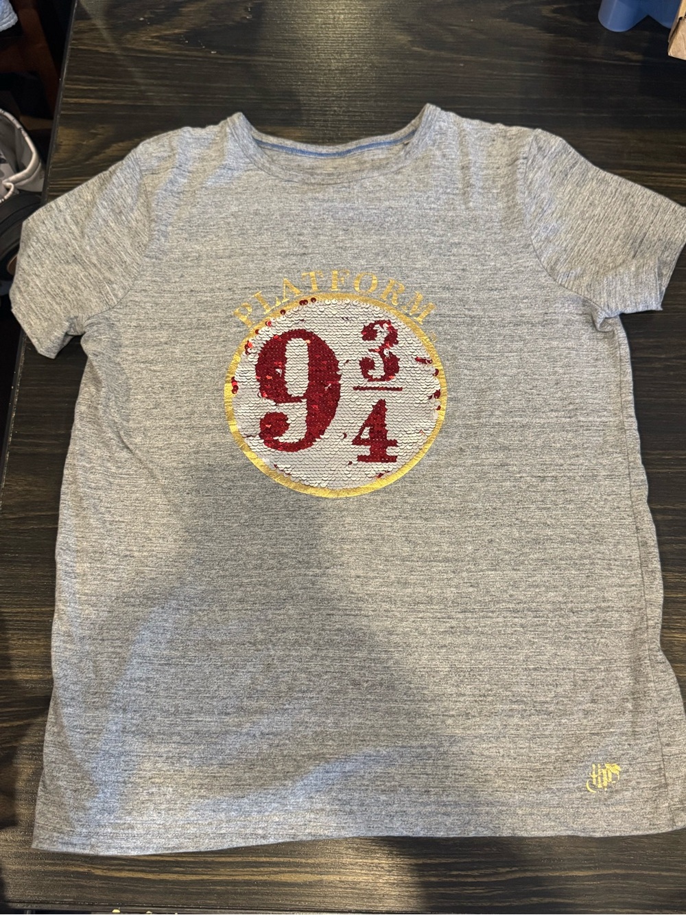 Mini Boden Gray Tee with Gold & Red Sequin 9¾ Patch